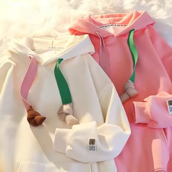 Super Soft Plus Sweat à capuche mignon en polaire pour adolescentes femmes couleur unie pull surdimensionné Long